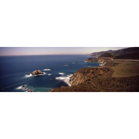 High angle view of a coastline Big Sur night time long exposure California USA Canvas Art - Panoramic Images (18 x