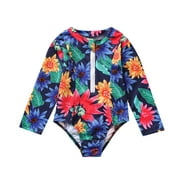 DPTALR Toddler Baby Kids Girls Boys Zipper Flower Print One-Piece Beach Swimwear