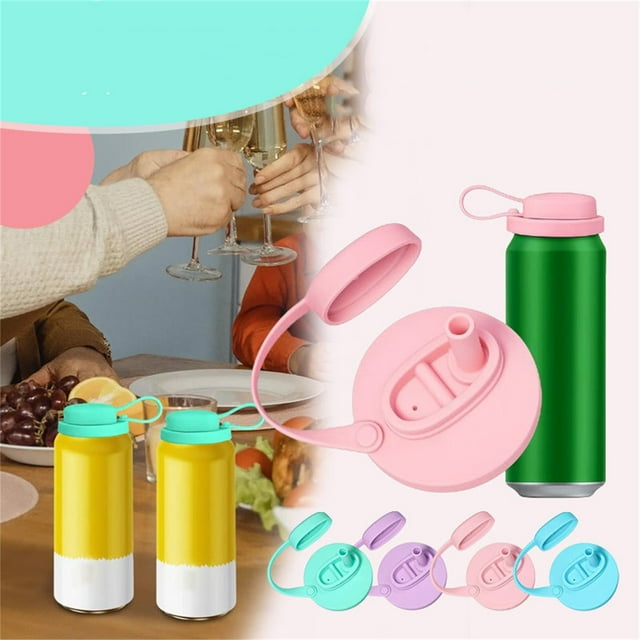Tapas reutilizables de latas de silicona con pajitas - fundas antiderrames para latas de refresco y cerveza, sellado impermeable, apta para lavavajillas, set de 4 colores