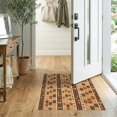 thumbnail image 2 of ODIKA 2'x3' Brown Tan Geometric Mosaic Design Washable Doormat Intricate Pattern with Stripes for Entryway, Kitchen, Laundry Room, Non-Slip, Low Pile, 2 of 7