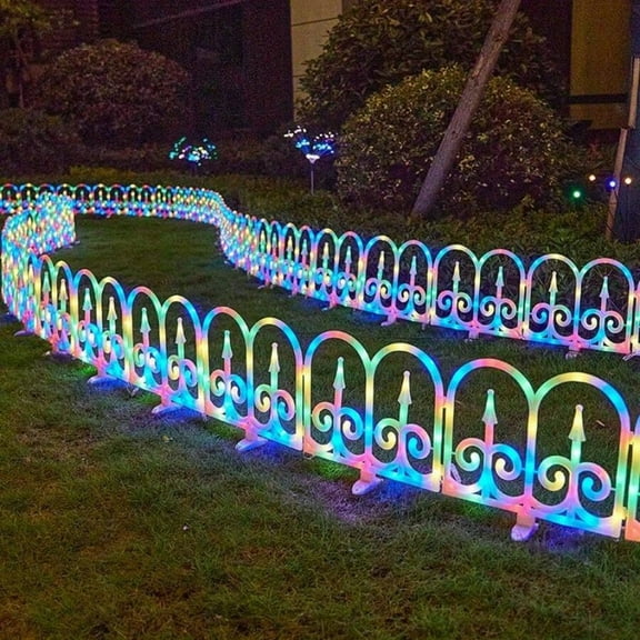 8Pcs 3.04m/9.97ft European Paris Style LED Solar Fence Lights - High & Low Design IP44 Waterproof Decorative Lights for Christmas Halloween Courtyard Garden Lawn