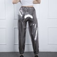 thumbnail image 4 of up to 60% off Gifts Usmixi Womens Leather Pants Night Party Club Fashion Sparkly Street Long Pants Trendy Elastic Waist Loose Straight Trousers with Pocket Gray s, 4 of 7