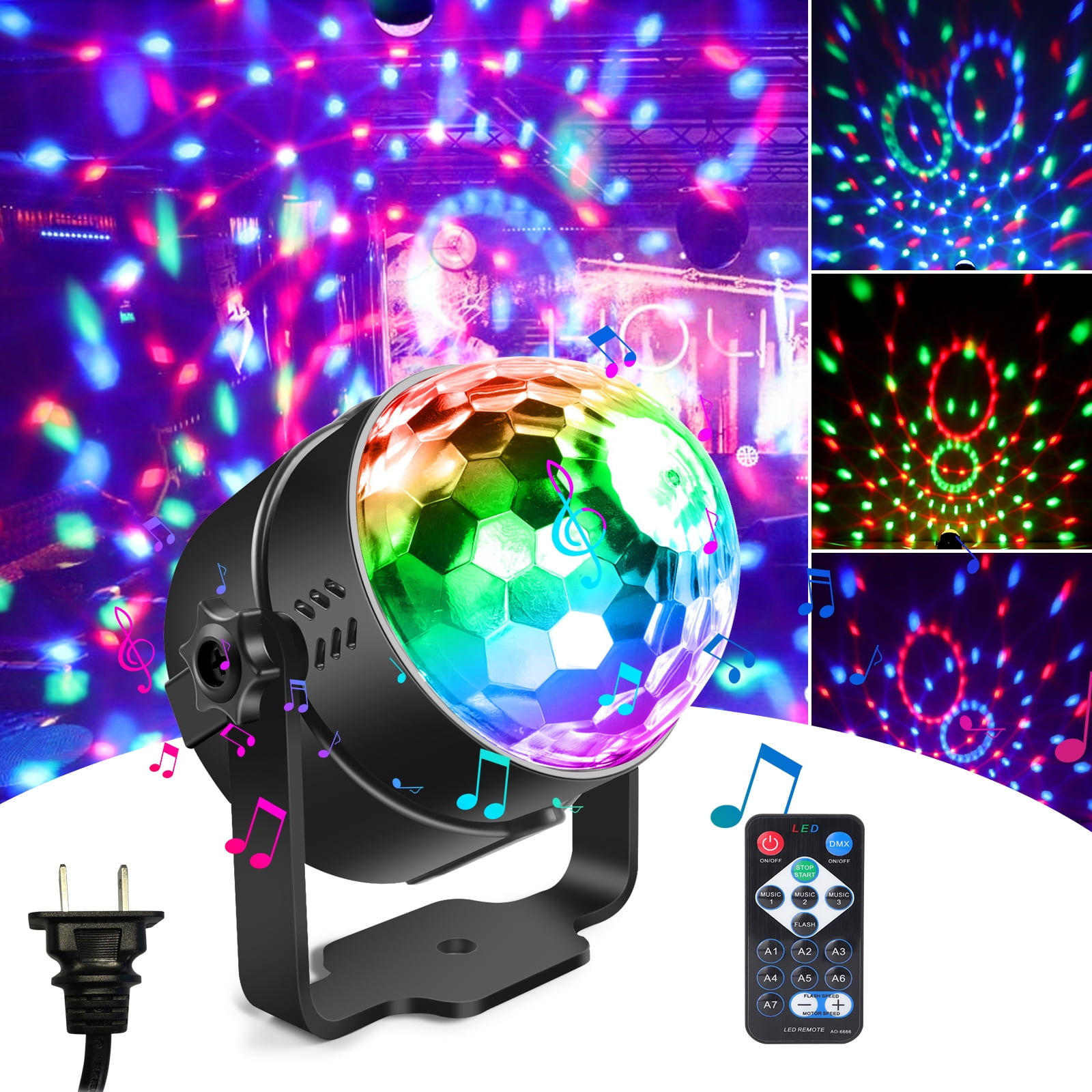 Disco Ball Light Sound Activated Party Lights w/ Remote DJ Lighting for Halloween Birthday Wedding Club Pub Stage