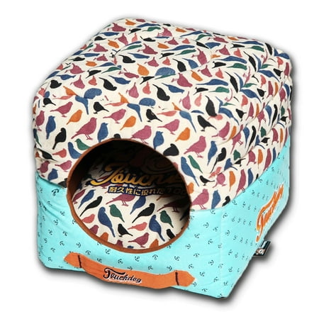UPC: 0858342602211 | Touchdog Chirpin-Avery Convertible and Reversible Squared 2-in-1 Collapsible Dog House Bed