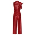 thumbnail image 4 of inlzdz Girls Sparkly Jumpsuit Ruffle Cap Sleeve Belted Wide Leg Romper Dressy Casual One Piece Outfits Red 8, 4 of 6