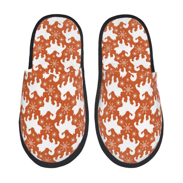 Fotbe Christmas Snowflake Dog Pantuflas Peludas para Mujer con Estampado, Zapatillas de Peluche, Zapatos de Invierno para Casa, Uso Interior y Exterior-Large
