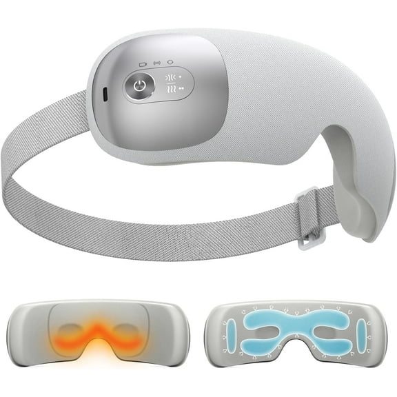ibreo Ultra Lightweight Flexible Eye Massager with Heat, Air Compression, Rechargeable w/ Bluetooth Music, Light Gray