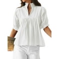 thumbnail image 3 of Women Puff Sleeve V Neck Blouse Babydoll Peplum Tops Dressy Casual Pleated Loose Fit Shirts White L, 3 of 6