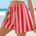 thumbnail image 6 of DeHolifer Women's Beach Lounge Shorts Casual Striped High Waisted Elastic Waisted Drawstring Loose Shorts Watermelon Red M, 6 of 8