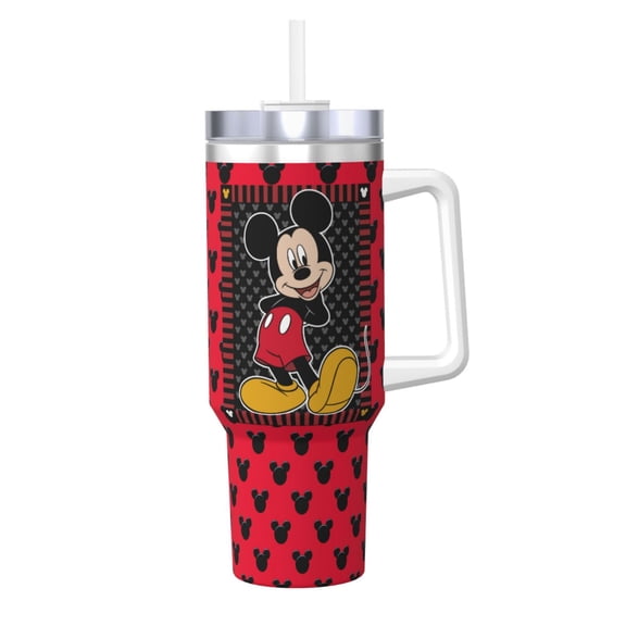 Mickey Insulated 40oz Water Bottle with Handle and Straw, Reusable Stainless Steel Tumbler Fits in Cup Holder Gifts for Women Men