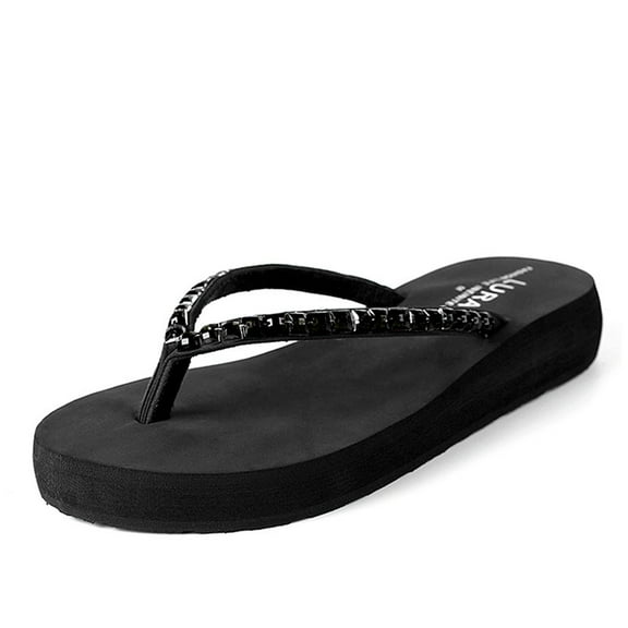 Slim Flip Flops for Women Beach Rubber Shower Shoes Basic Thong Sandals Flip-Flops Slope Heel Clip Feet Thick Bottom Ladies Sandals Slippers Non-Slip Wear Beach Slippers