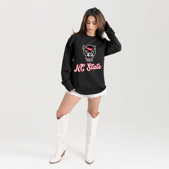 Women's Gameday Couture Black NC State Wolfpack Oversized Honor Roll Long Sleeve T-Shirt