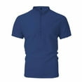 thumbnail image 4 of Stamzod Mens Shirt Summer Short Sleeve Imitation Cotton And Linen Shirt Stand Collar Button Beach Casual Tops Plus Size Mens Vacation Outfits Dark Blue W M, 4 of 6