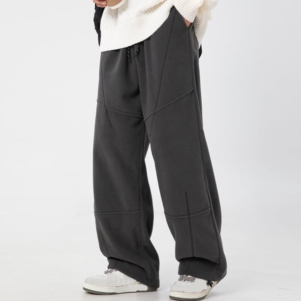 Pantalones largos de lana para hombre, moda, gruesos, sólidos, informales, cintura elástica, bolsillos, pantalones cargo para hombre