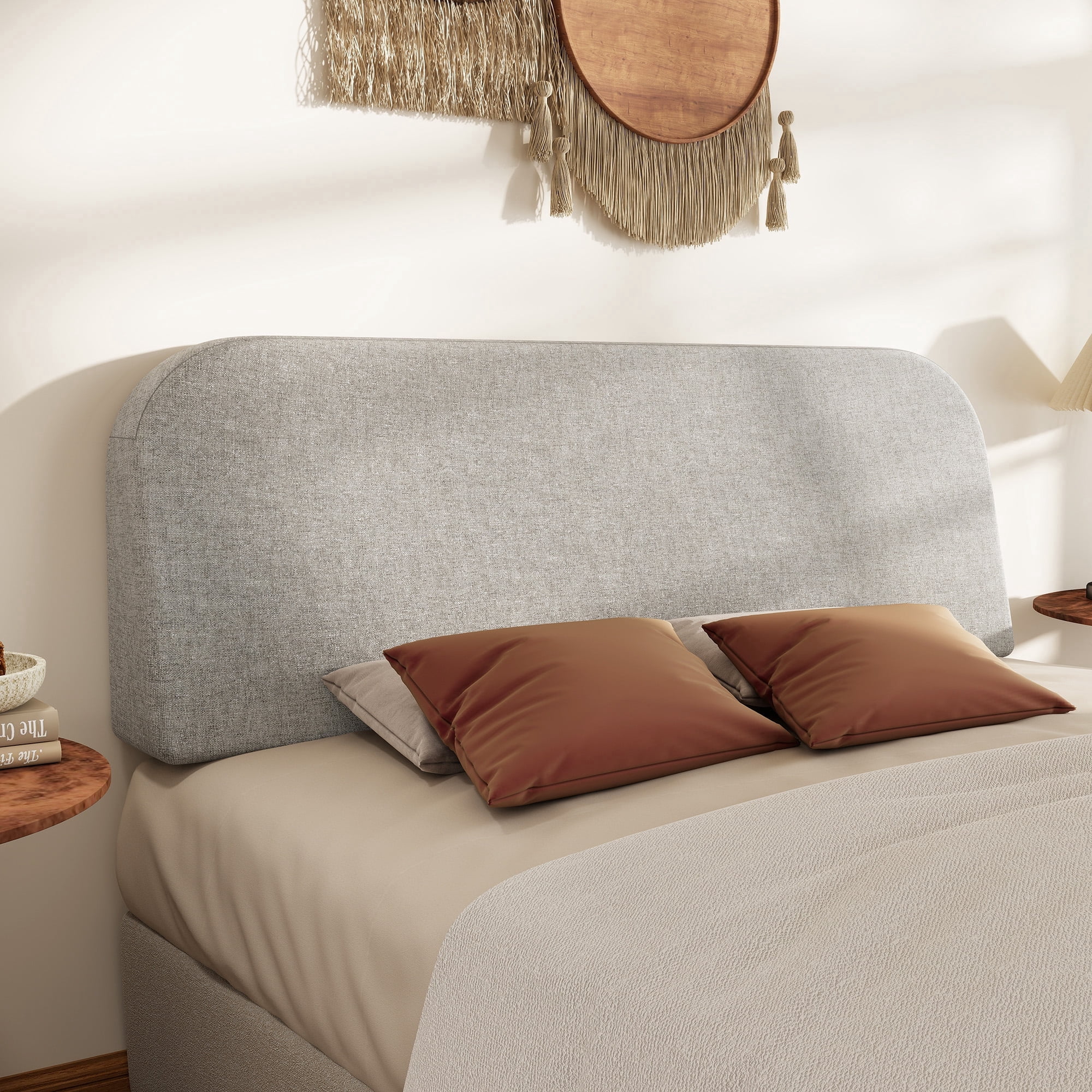 Furpopup Queen Size Headboard Only No-Assembly Upholstered Headboard, Queen Size Linen Fabric Modern Style Headboards Extra-Thick- Light Gray