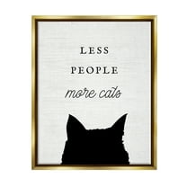 Stupell Industries Less People More Cats Inspirational Painting Gold Floater Framed Canvas Art Print Wall Art, 17 x 21