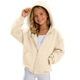 thumbnail image 3 of Shadoumai Girls Zip Up Hooded Sweatshirt Solid Color Casual Hoodie Jacket For Kids Lightweight And Comfortable Daily Wear, 3 of 6