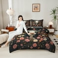 thumbnail image 4 of Castle Fairy Adults Floral Highland Cattle 3-Piece Queen Comforter Set, Rustic Animal Chic Flowers Lightweight Bedding, 4 of 8
