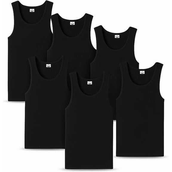 Diamond Star Men's Undershirts (Pack of 6) - Soft Cotton Blend, Tag less Tank Tops Cotton Spandex Undershirts Sleeveless, A-Shirt Crew Neck - Comfortable Fit