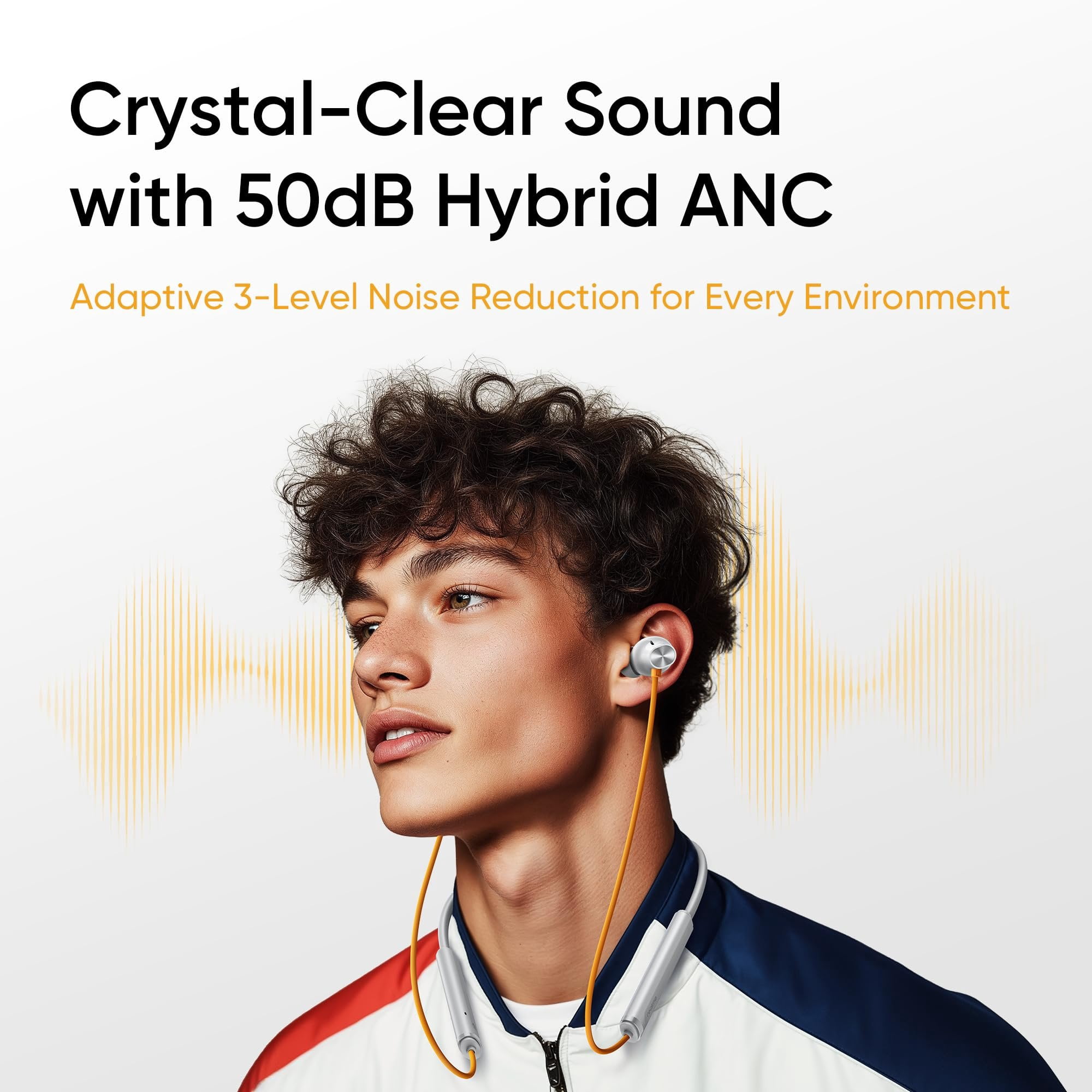 realme Buds Wireless 5 ANC in Ear Bluetooth Headphones, 50dB ANC, 13.6mm Dynamic Bass Driver, 360 Spatial Audio, 45ms Low Latency, Upto 38hrs Playback, IP55 Rating, Dual Device Connection - Silver