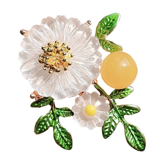 AOOOWER Fashionable Daisy Brooch Green Leaf Sunflower Lapel Pin Clothing Accessories