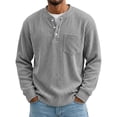 thumbnail image 2 of Dwellite Mens Sweater Long Sleeve Corduroy Henley Sweaters Quarter Button Business Casual Tops for Fall Winter Light Gray S, 2 of 6