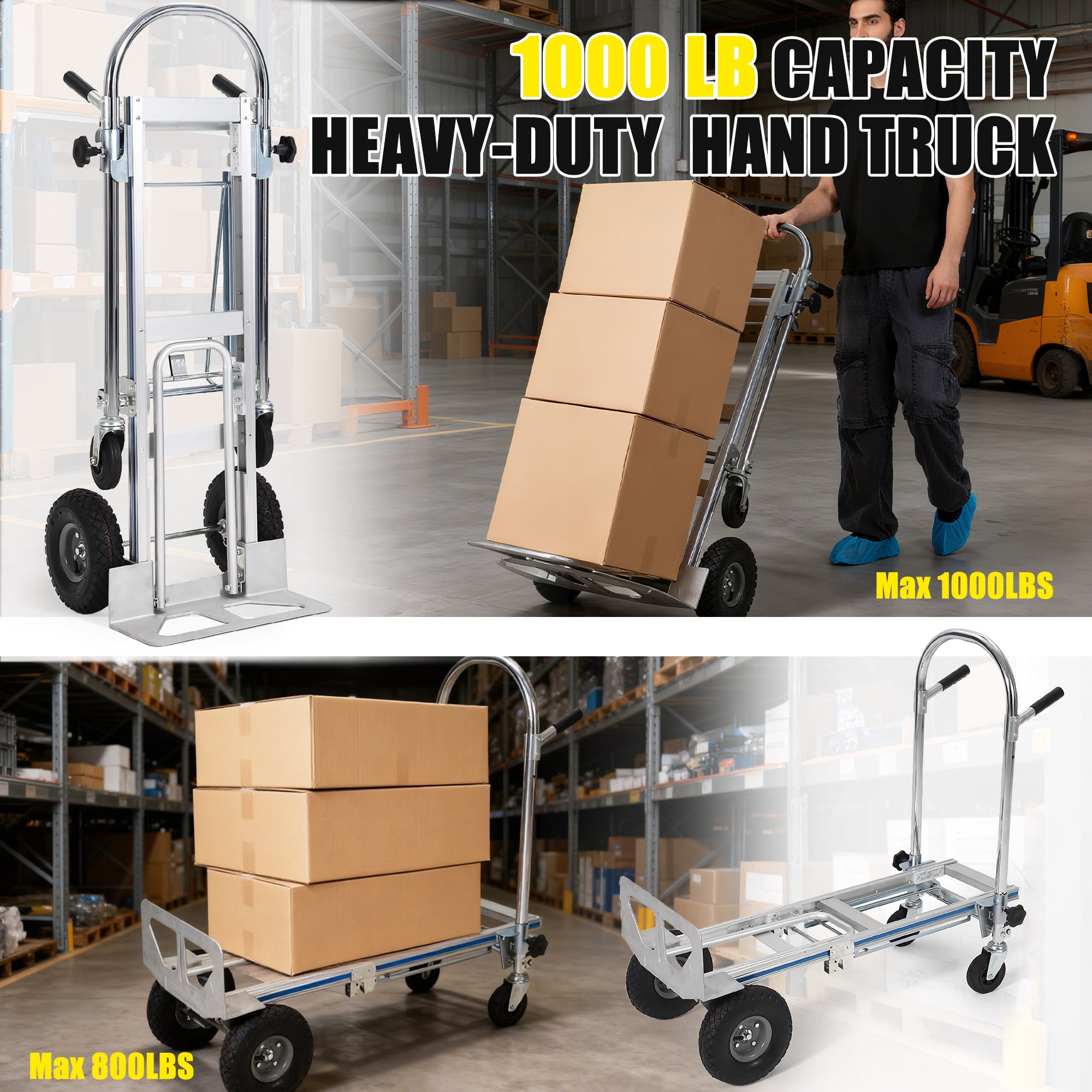 Huisuilinss Folding Hand Truck,Aluminum Convertible Hand Truck,Platform Truck Dolly Cart With 4 Wheel For Transport And Moving In Warehouse Supermarket Garden Grocery Office Home