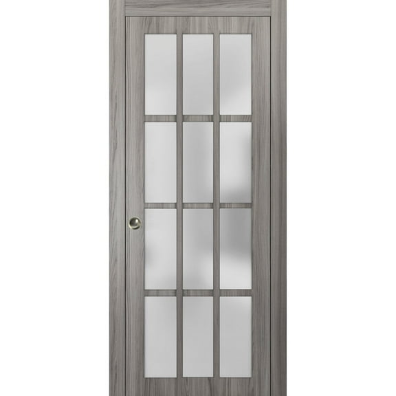 Sliding French Pocket Door 36 x 80 inches with Frosted Glass 12 Lites | Felicia 3312 Ginger Ash Gray | Kit Trims Rail Hardware | Solid Wood Interior Bedroom Sturdy Doors