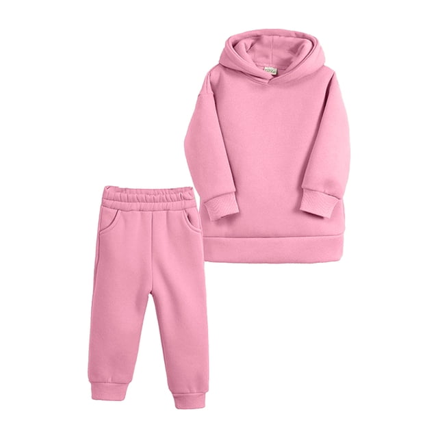 Gibobby Conjunto de pants para Niños otoño invierno cálido grueso sólido algodón manga larga Tops Sudadera con capucha pantalones sudadera conjunto ropa(Rosa, 5-6 Años)