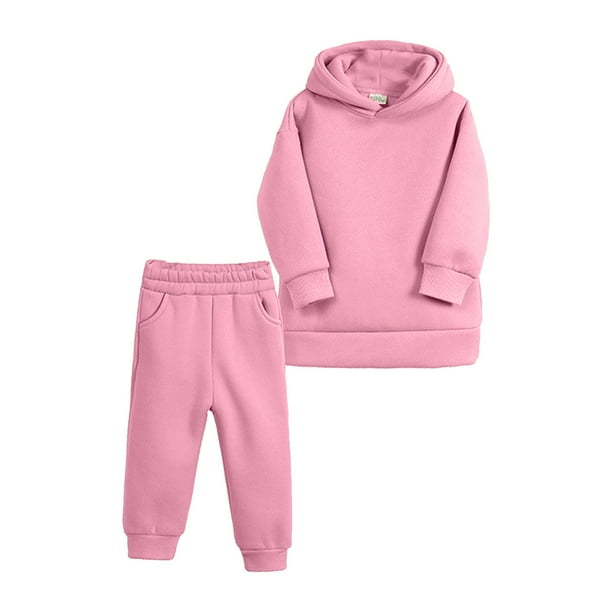 Gibobby Conjunto de pants para Niños otoño invierno cálido grueso sólido algodón manga larga Tops Sudadera con capucha pantalones sudadera conjunto ropa(Rosa, 3-4 Años)
