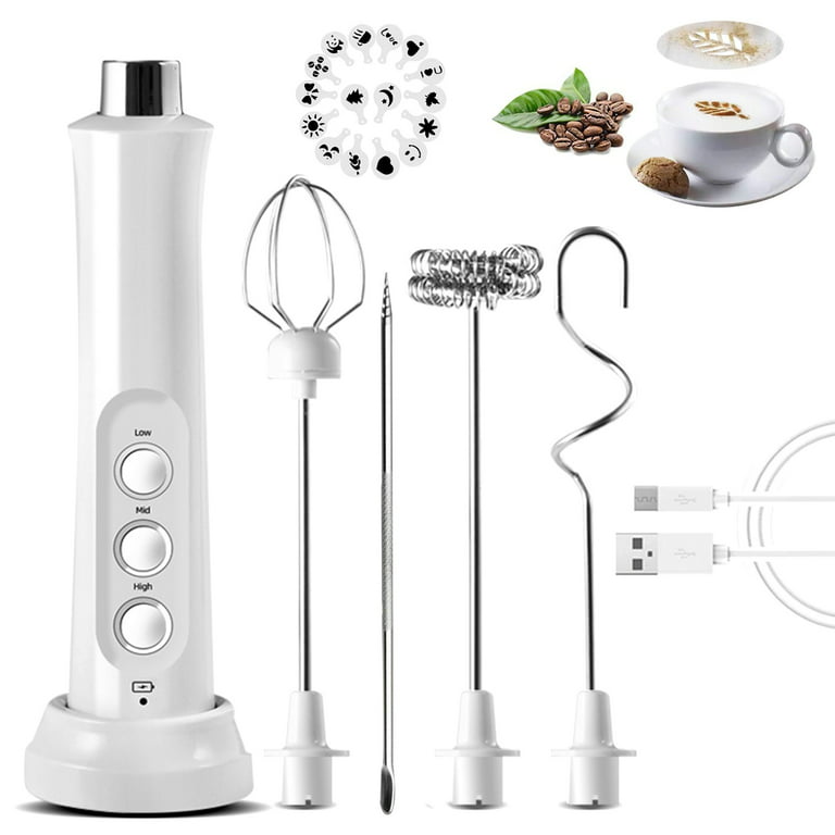Milk Frother, 3-Speed Settings Handheld Rechargeable Coffee Frother Mixer,  2 Stainless Whisks Mini Foamer Blender for Coffee Latte Cappuccino Hot