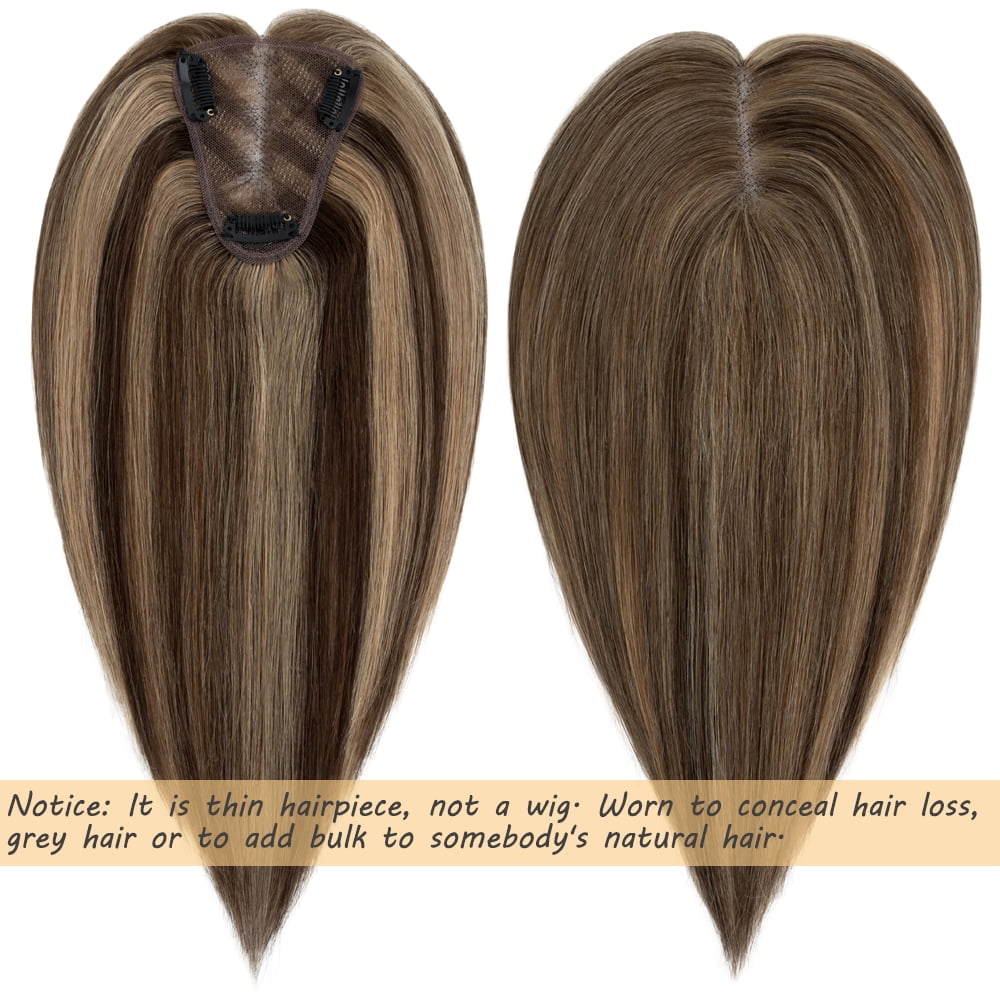 Benehair Clip In Hairpiece 100% Remy Real Human Hair Topper Hair Piece Wigs Handtied Lace Base For Woman Thin Hair Loss Top Piece 8cmx10cm Highlight