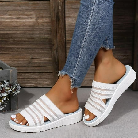 

Zanvin Womens Sandals Clearance Summer New Outer Wear Flat Sandals And Slippers Solid Color Women s Shoes Round Toe Beach Shoes White 39