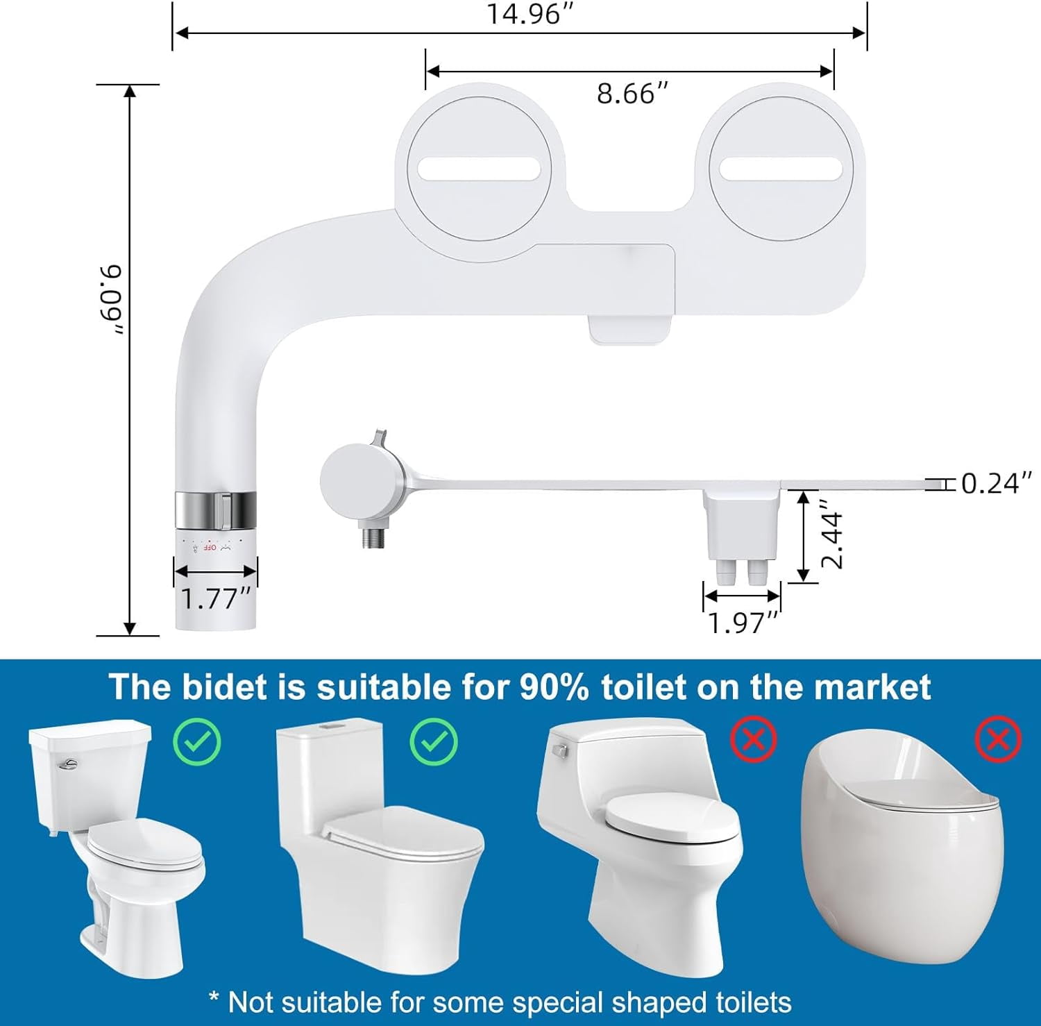 ChaoLink Bidet Attachment for Toilet with Water Pressure Control and Self-Cleaning Dual Nozzles