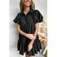 thumbnail image 4 of Women's Black Puff Sleeve Ruffle Hem Button Down Shirt Dress - [ZhiHiMeRi] | (US 12-14)L, 4 of 12
