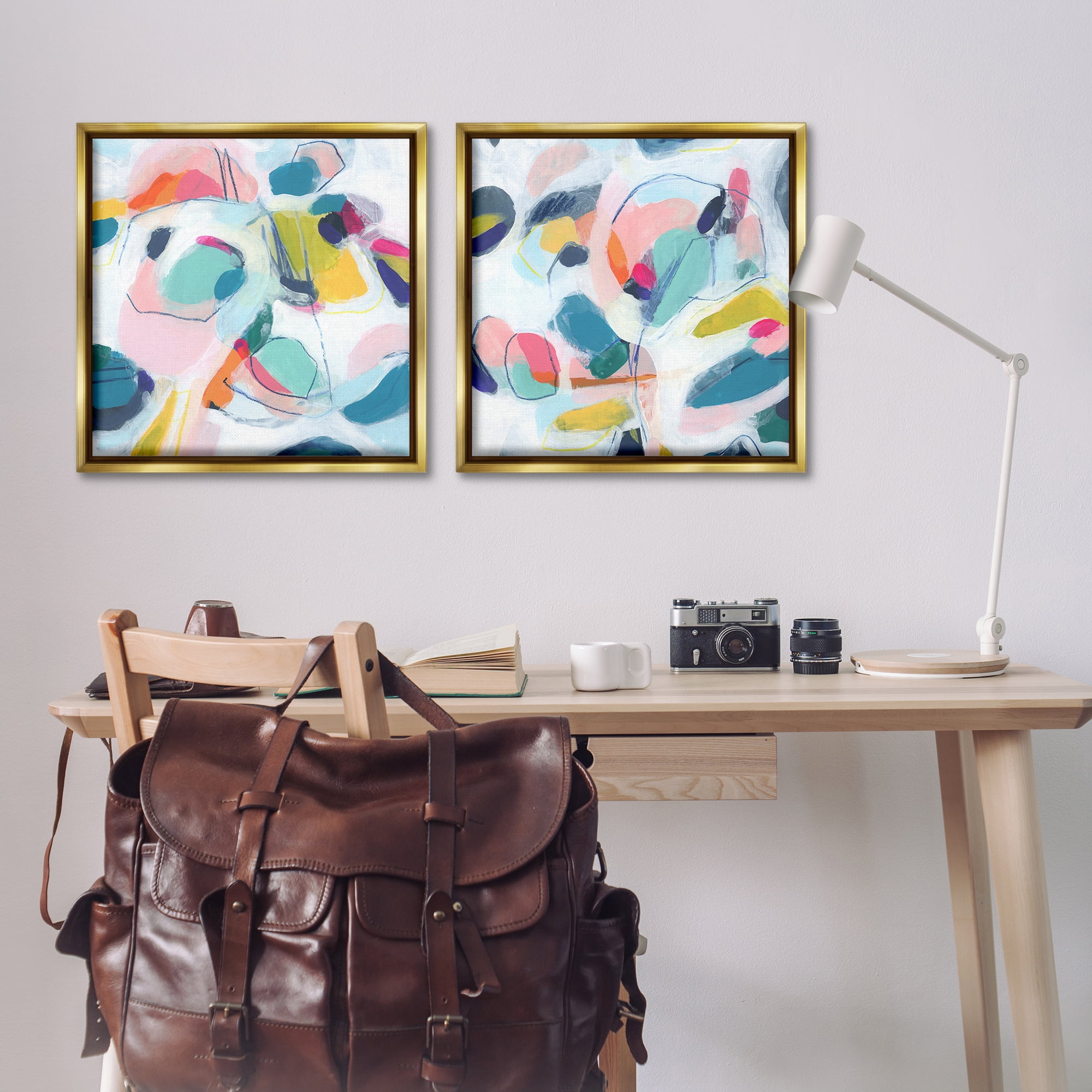 Stupell Industries Eye-catching Abstract Pastels Abstract Painting Gold Floater Framed Canvas Art Print Wall Art, 25 x 25, Set of 2