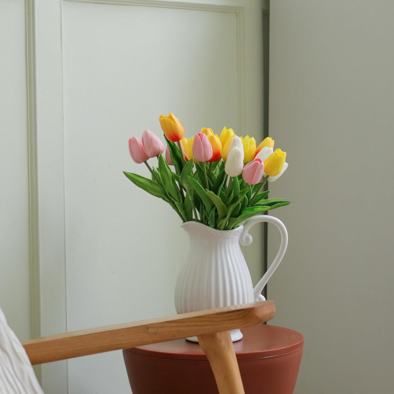 Tulips Artificial Flowers 20 Pcs Yellow Fake Tulip Stems Real Touch PU Tulips for Easter Spring Wedding Bouquet Home Centerpiece Floral Arrangement Table Décor