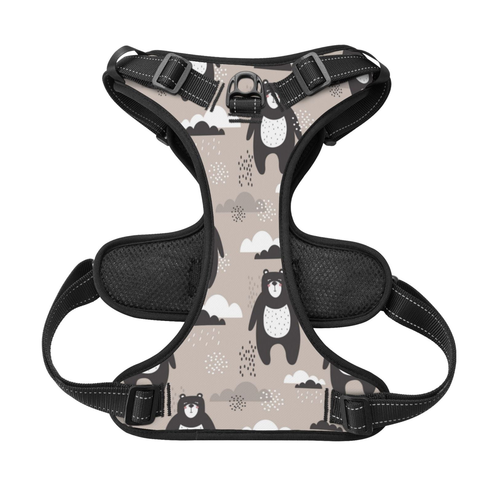 Kdxio Cartoon Bear Brown Print No Pull Dog Harness Adjustable Reflective Oxford Easy Control Medium Large Dog Harness for Training and Everyday-Medium
