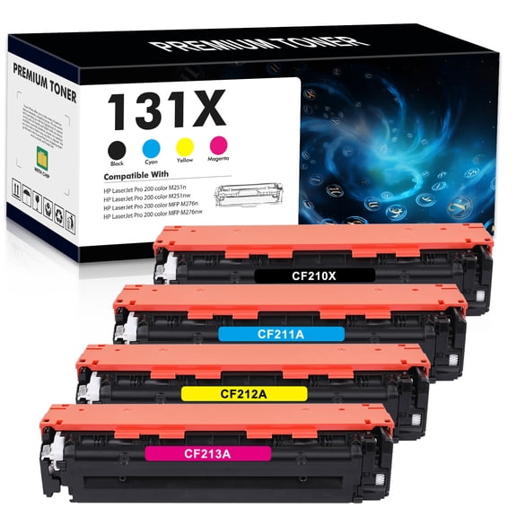 131X 131A Toner Cartridge 4-Pack Compatible for 131A 131X CF210X Laserjet Pro 200 Color MFP M276nw M251nw M251n M276n CF210A CF211A CF212A CF213A Printer Ink (Black Cyan Yellow Magenta)