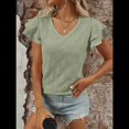 thumbnail image 4 of Camiseta de Verano para Mujer, Cuello en V, Volantes, Corta, Color Verde Frijol, Talla M, 4 of 8