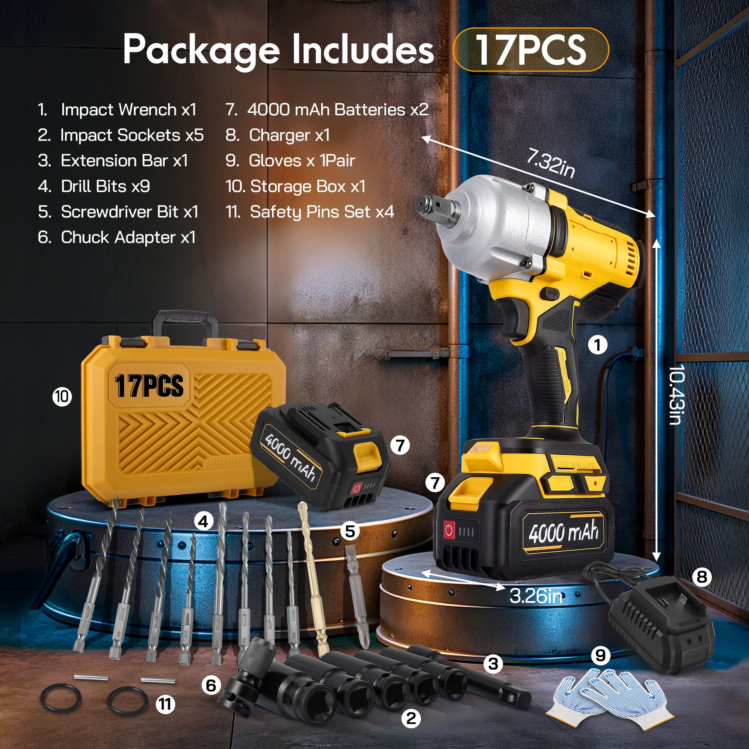 RELOIVE 1/2" Cordless Impact Wrench, Max Torque 737.562 ft-lbs(1000 N.m),3800 RPM Brushless Motor, 2 x 4.0Ah Batteries, 3 Speed Modes with Stepless Adjustment, Power Impact Wrench for Home, Car, Tire