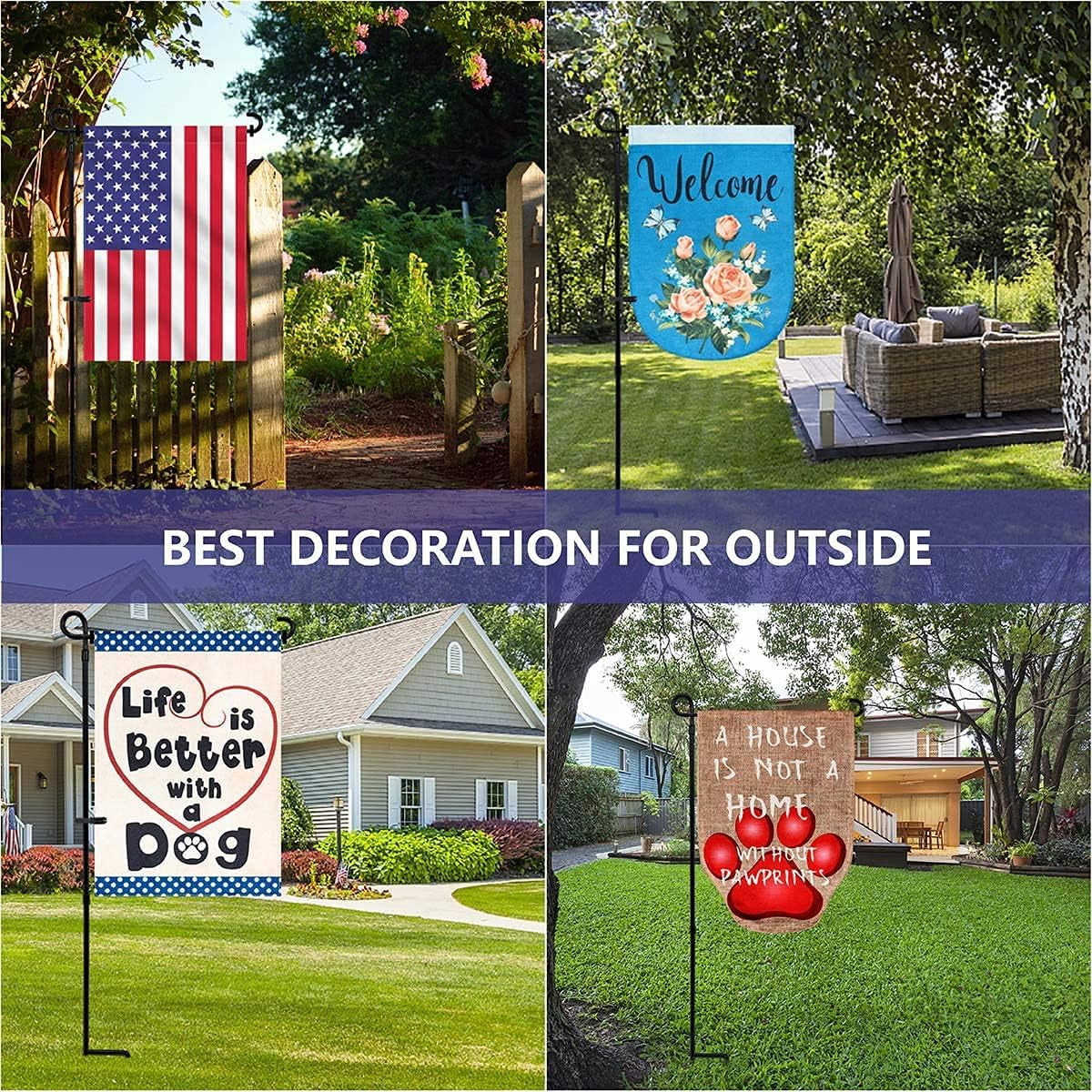 2PC Garden Flag Holder Stand, Premium Yard Flag Holder Weather-Proof Metal Powder-Coated Flagpole with Clip and Stopper for American Flag, Fall Garden Flag, Outdoor Garden Decor