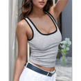 thumbnail image 4 of Womens Summer Square Neck Ribbed Slim Fitted Spaghetti Strap Tank Tops Grey S, 4 of 7