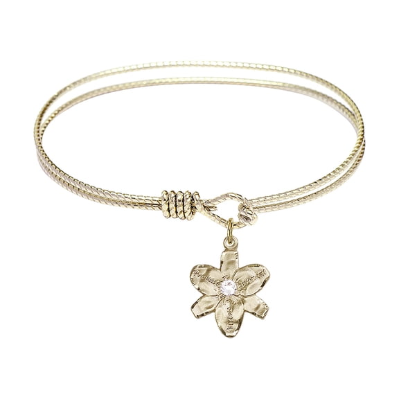 6 1/4 inch Oval Eye Hook Bangle Bracelet w/ Chastity medal charm w/ April Crystal Swarovski Crystal