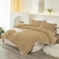 thumbnail image 3 of DNG Luxury 5 Piece Pom Pom Plain Pattern Comforter Set, 800 Thread Count, 100% Egyptian Cotton, White Vintage Pom-Pom Fringe Super Soft (King/California King Size Taupe Color), 3 of 9