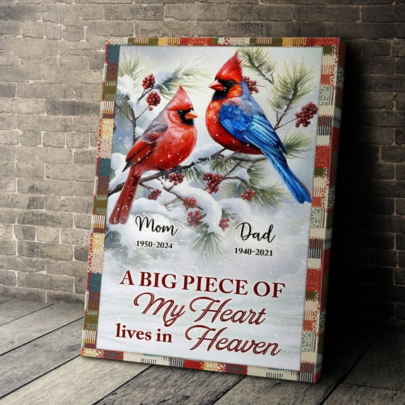 Catygift - Personalized Customized Canvas - Vertical Canvas Wall Art - Winter Cardinalis Bird Theme - Memorial, Remembrance Portrait - Meaningful Gift For Family Members