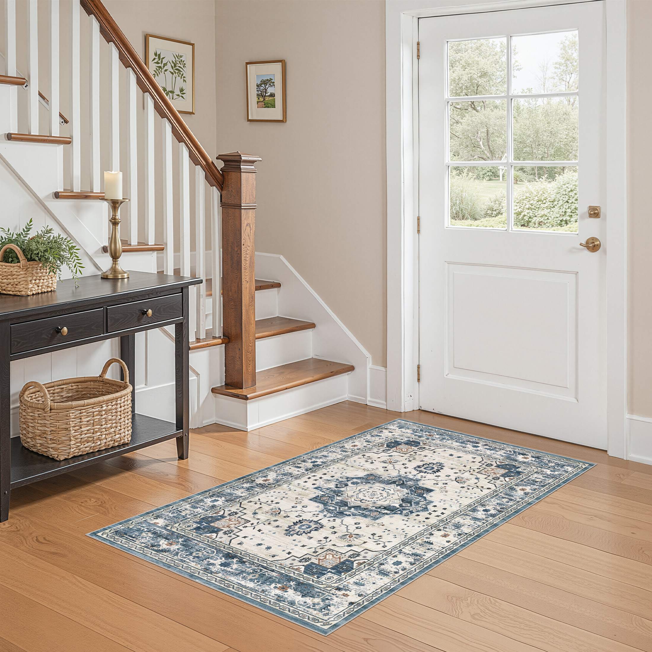 Uermei 3'x5' Washable Area Rug: Soft Non-Slip Indoor Floor Rug for Bedroom, Office, Dining Room, Entryway, Stain-Resistant Door Mat Throw Carpet for Laundry Foyer - Blue