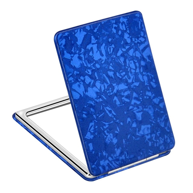 YTZJ Direct Espejo de tocador compacto para hombres, mujeres y niñas, espejo de maquillaje de viaje rectangular azul delgado para bolso, billetera de bolsillo, espejo cosmético de aumento de doble car