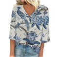 thumbnail image 2 of Plus Size Summer Tops 2023 Women Fashion Printed T-shirt 3/4 Sleeves Blouse V-Neck Casual Tunic Up to 65% off, 2 of 5