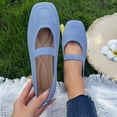 thumbnail image 2 of Dweltoz Mary Jane Flat Shoes for Women Slip on Square Toe Knit Flats Comfort Lightweight Office Low Heel Sandals,Light Blue 39, 2 of 8
